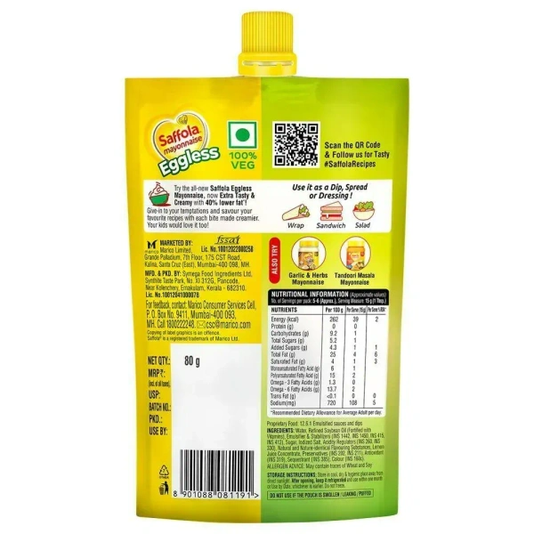 SAFFOLA EGGLESS MAYONNAISE 80 GM