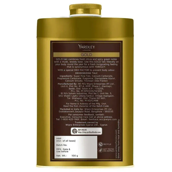 YARDLEY GOLD DEODORIZING TALC 100g
