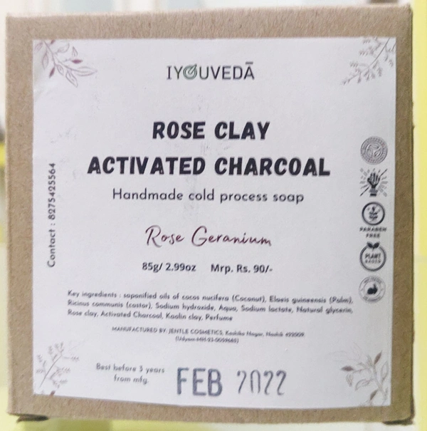 Rose clay Activated Charcoal Soap  - Black And Earthy Red, 75g