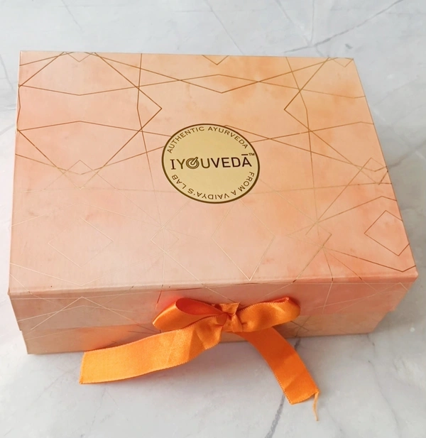 Shaded Peach Orange with Golden Stripes Cappa Board Box  - Web Orange, 10×7×4 Inches