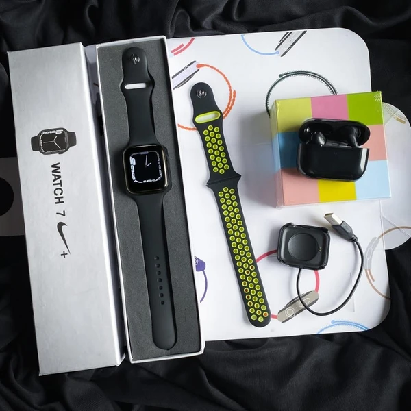 Iwatch Series 7 with Nike Green Dotted Belt And Inpods Black 