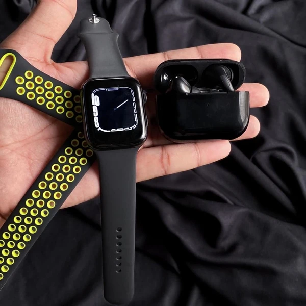 Iwatch Series 7 with Nike Green Dotted Belt And Inpods Black 