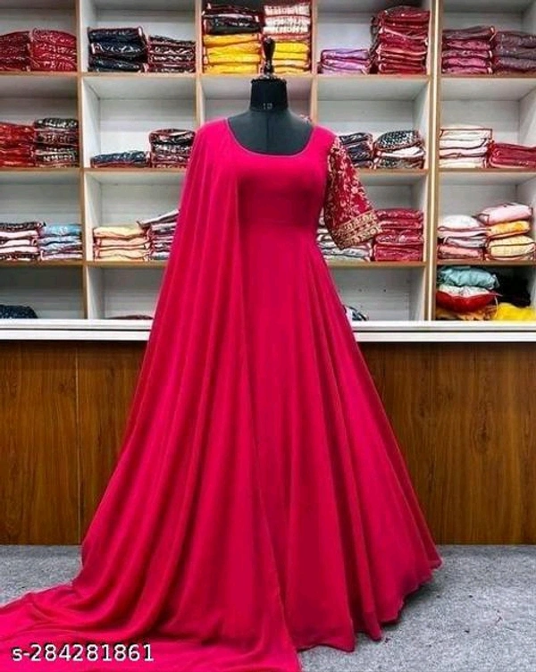 Embroidered Georgette  Dress Designer Pink Party Wear With Dupatta - M L XL XXL XXXL