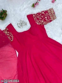 Embroidered Georgette  Dress Designer Pink Party Wear With Dupatta - M L XL XXL XXXL