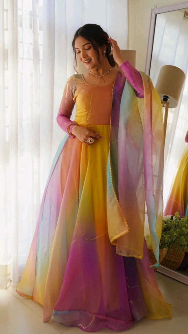 Presenting By New Party Wear Look Organza Taby Silk Gown With Dupatta  - XL