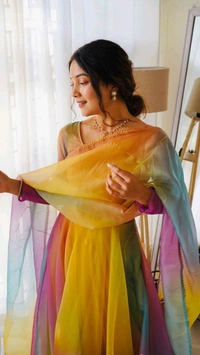 Presenting By New Party Wear Look Organza Taby Silk Gown With Dupatta  - XL