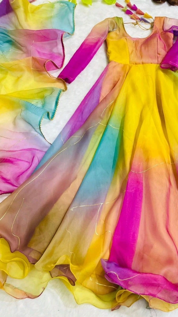 Presenting By New Party Wear Look Organza Taby Silk Gown With Dupatta  - XL