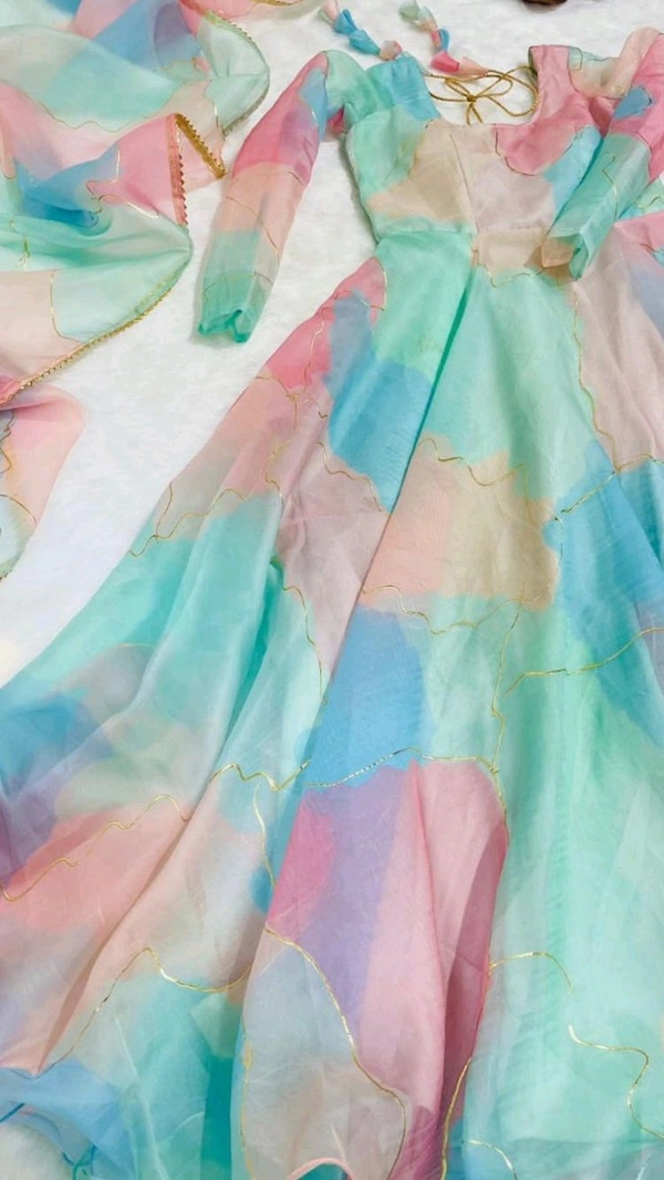 Presenting By New Party Wear Look Organza Taby Silk Gown With Dupatta  - XL