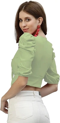 SIRIL Women's Lycra Solid Crop Top - Pastel Green, L