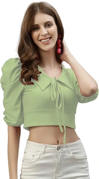 SIRIL Women's Lycra Solid Crop Top - Red, M