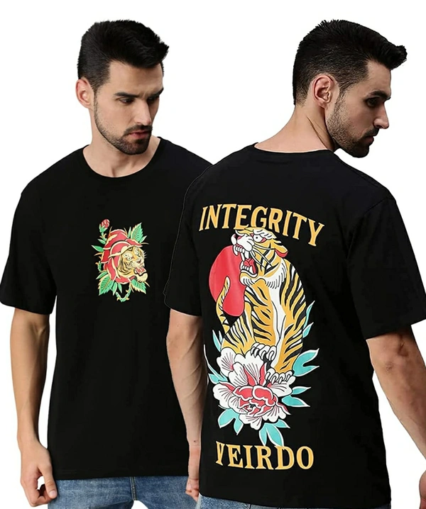 Vierdo Veirdo Graphic Back Pri nted Drop Shoulder Oversized Hip Hop Half Sleeves Round Neck Cotton T-Shirt for Men - Xl