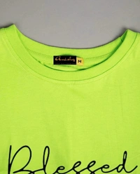 Women printed round neck light green T-shirt - S