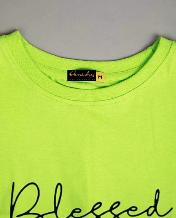 Women printed round neck light green T-shirt - S
