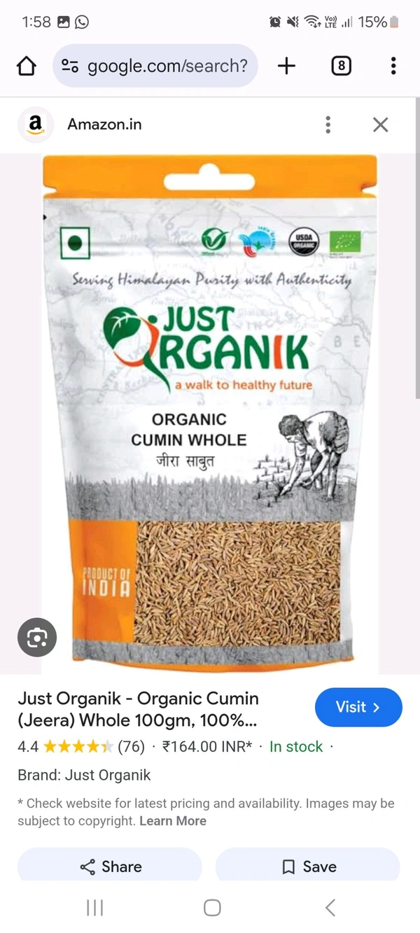 CUMIN WHOLE JUST ORGANIK - 100G