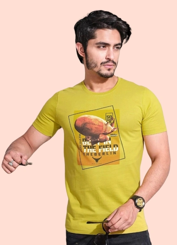 Ecom Men Printed Tshirt  - Yellow, L