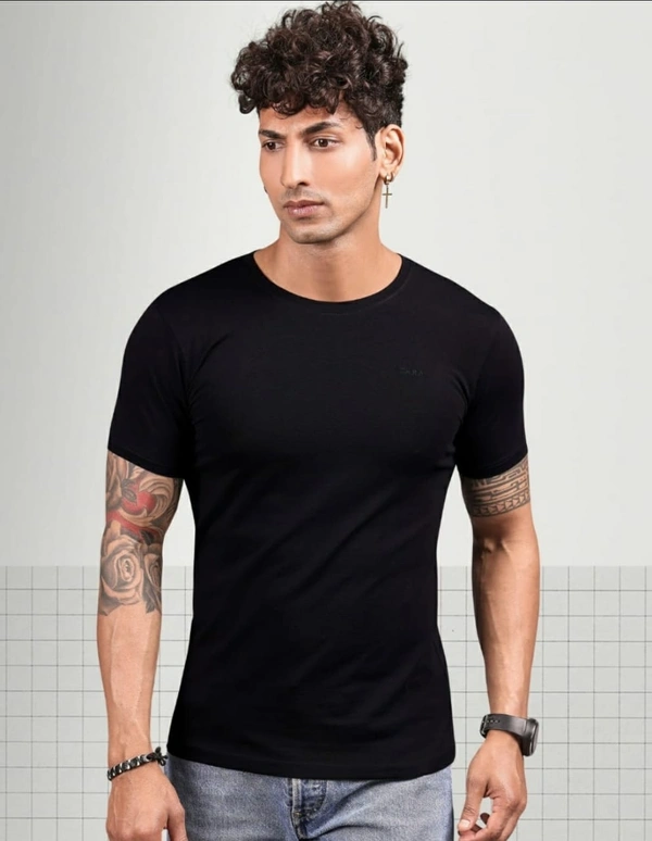 Men Zara Neck Tshirt  - Black, XL