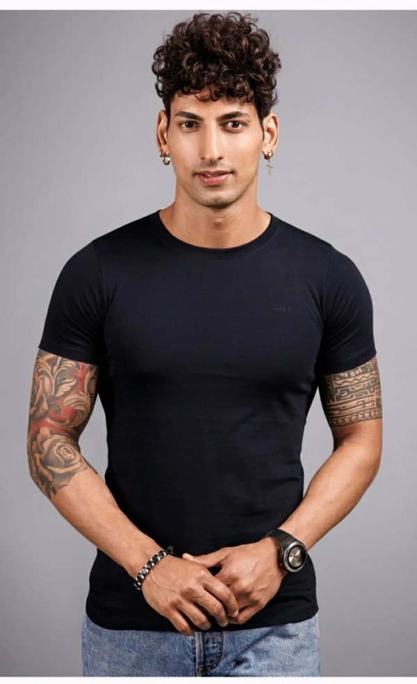 Men Zara Neck Tshirt  - Black, XL