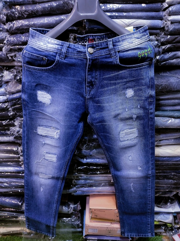 FASHION FULE DESIGNING LIGHT BLUE JEANS FOR MEN - 32
