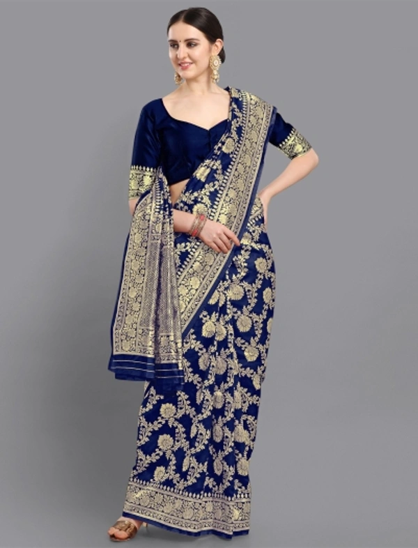 Women Banarasi Silk Blend Saree - Navy Blue