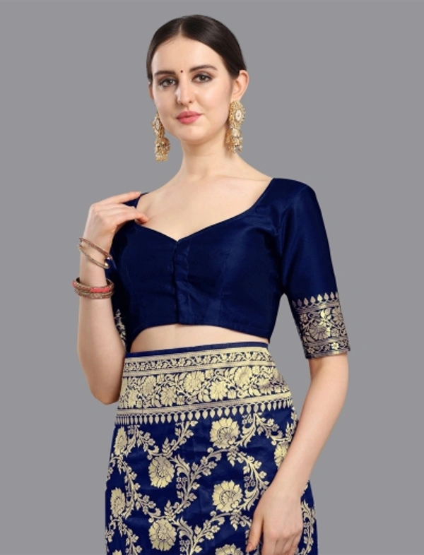 Women Banarasi Silk Blend Saree - Navy Blue