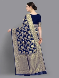 Women Banarasi Silk Blend Saree - Navy Blue