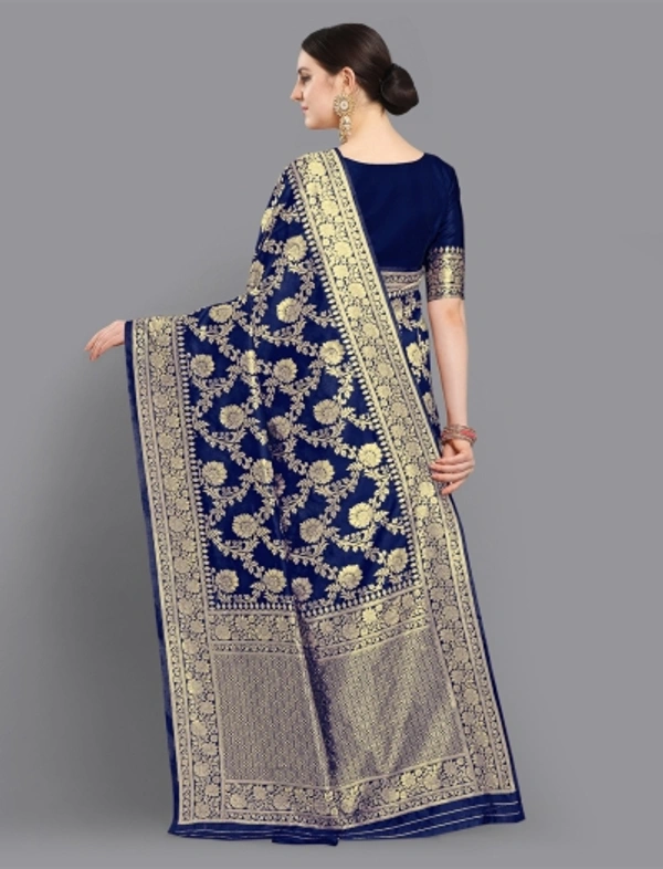 Women Banarasi Silk Blend Saree - Navy Blue