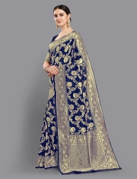 Women Banarasi Silk Blend Saree - Navy Blue