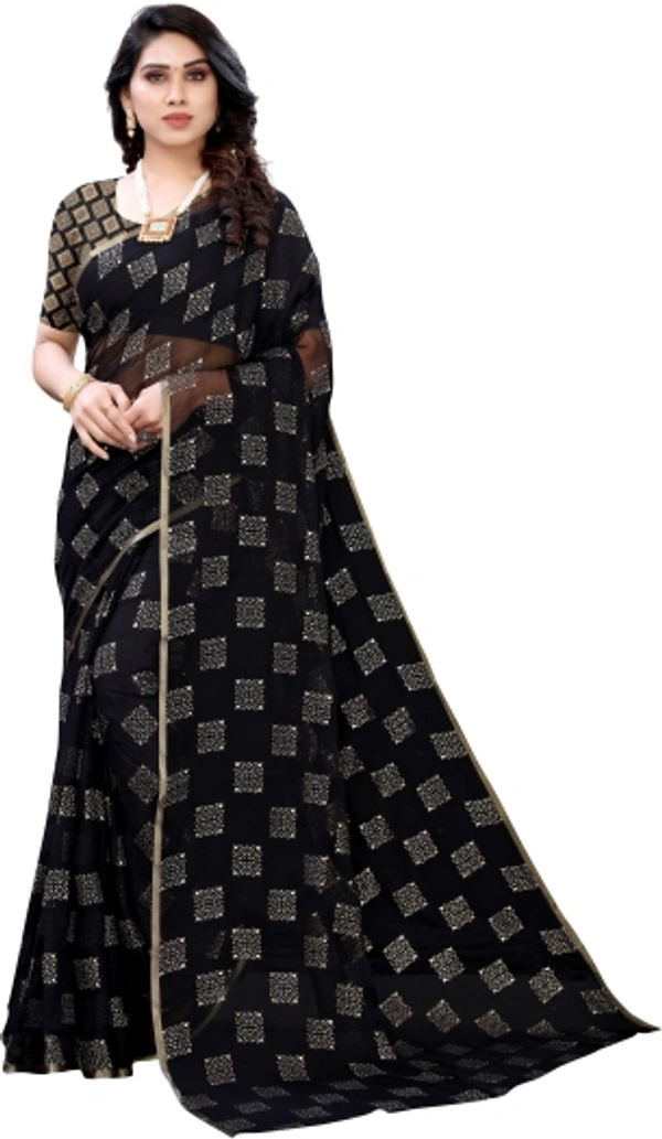 Printed Daily Wear Chiffon Saree - Black