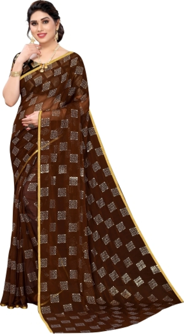 Printed Daily Wear Chiffon Saree - Coffee