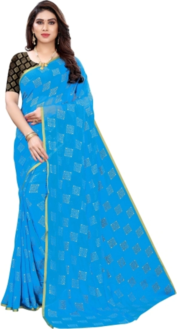 Printed Daily Wear Chiffon Saree - Firozi
