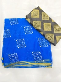 Printed Daily Wear Chiffon Saree - Firozi