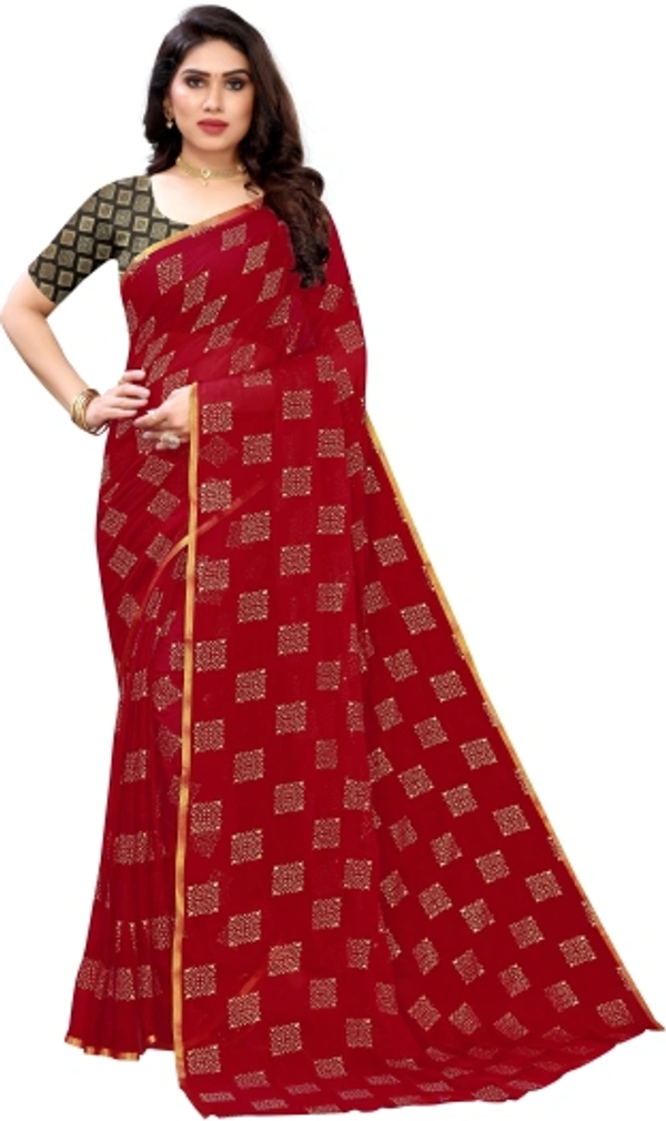 Printed Daily Wear Chiffon Saree - Maroon