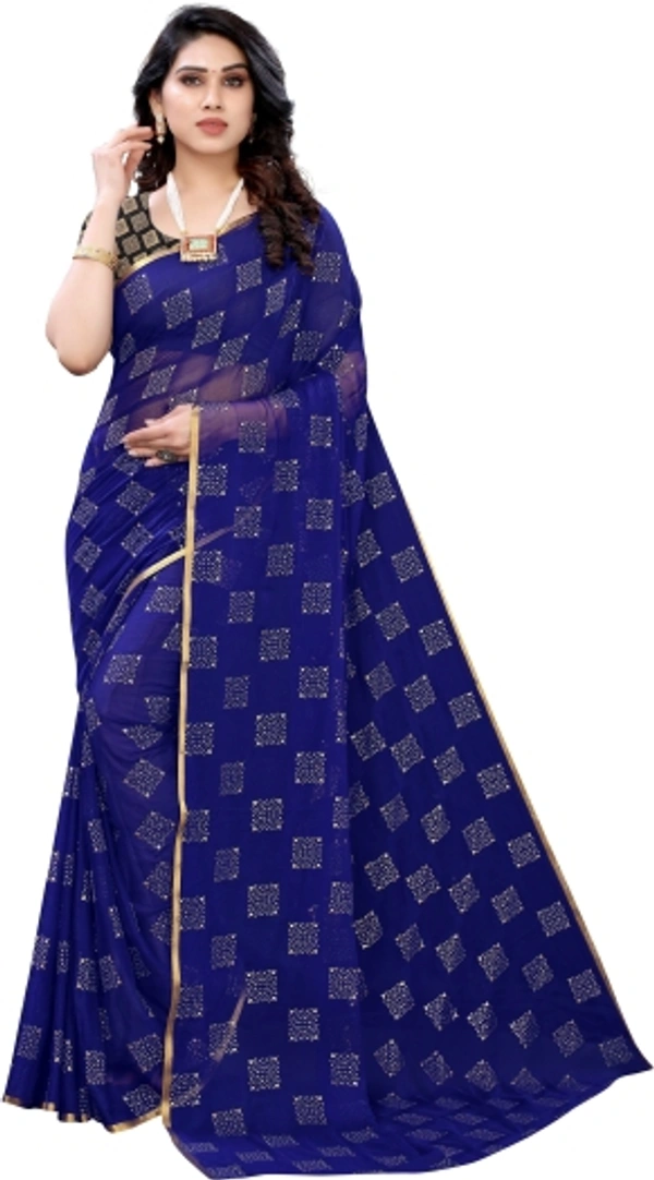 Printed Daily Wear Chiffon Saree - Navy