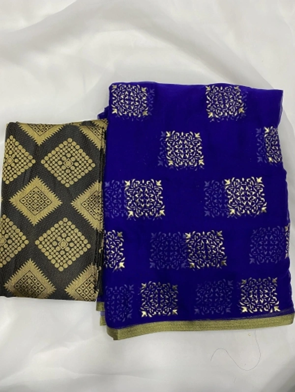 Printed Daily Wear Chiffon Saree - Navy