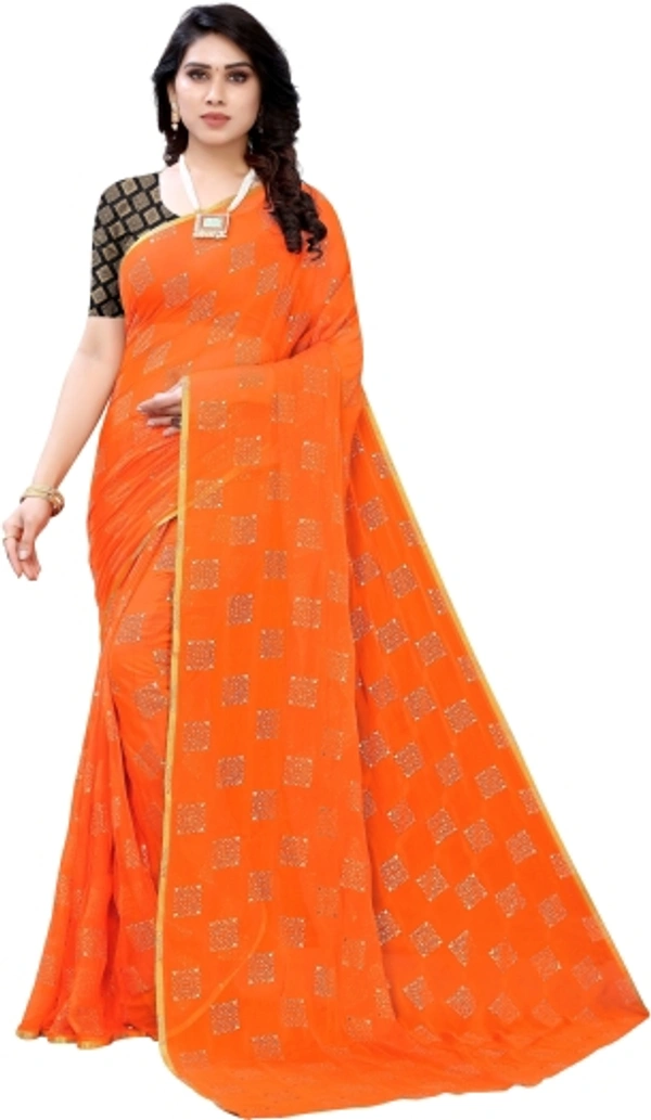 Printed Daily Wear Chiffon Saree - Orange