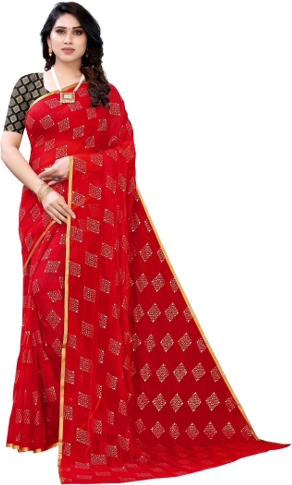Printed Daily Wear Chiffon Saree - Red