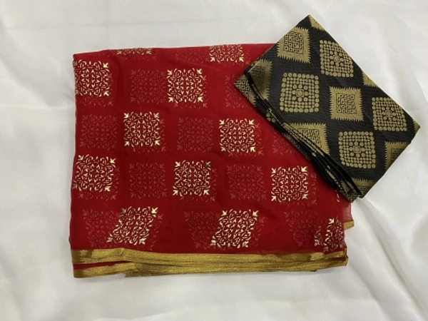 Printed Daily Wear Chiffon Saree - Red