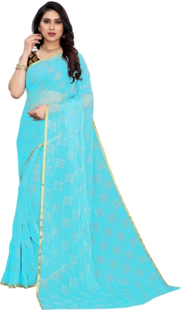 Printed Daily Wear Chiffon Saree - Sky Blue