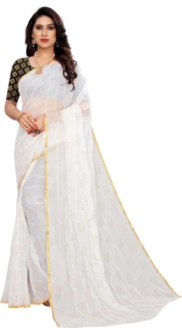Printed Daily Wear Chiffon Saree - White