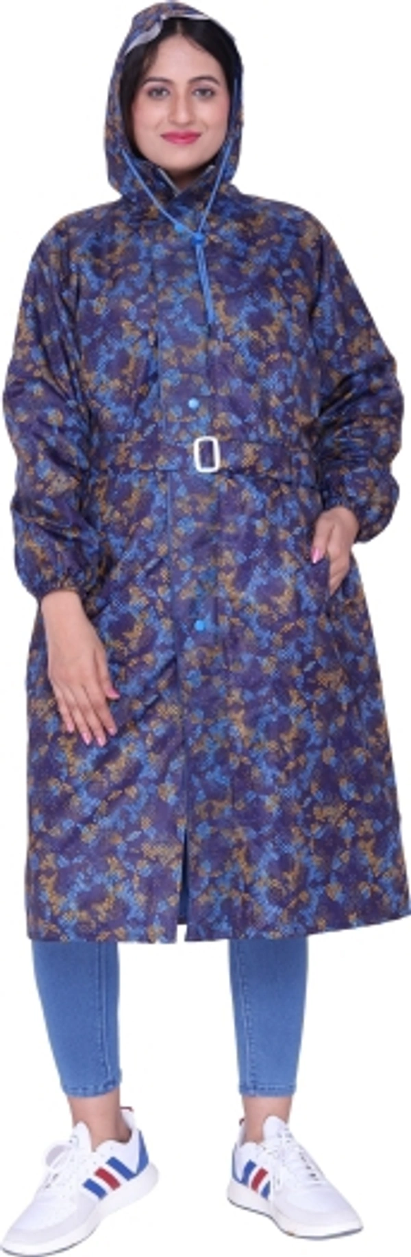 The CLOWNFISH Geometric Print Women Raincoat - Blue, Xxl