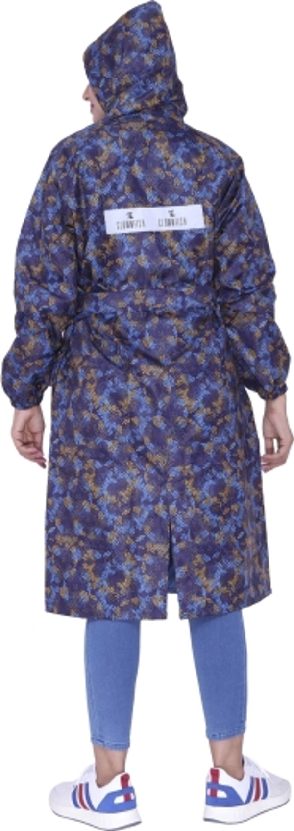 The CLOWNFISH Geometric Print Women Raincoat - Blue, Xxl