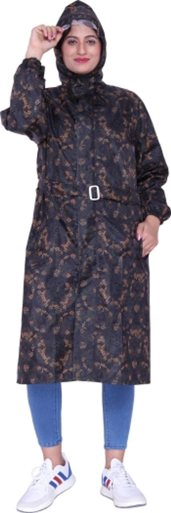 The CLOWNFISH Geometric Print Women Raincoat - Black, Xxl
