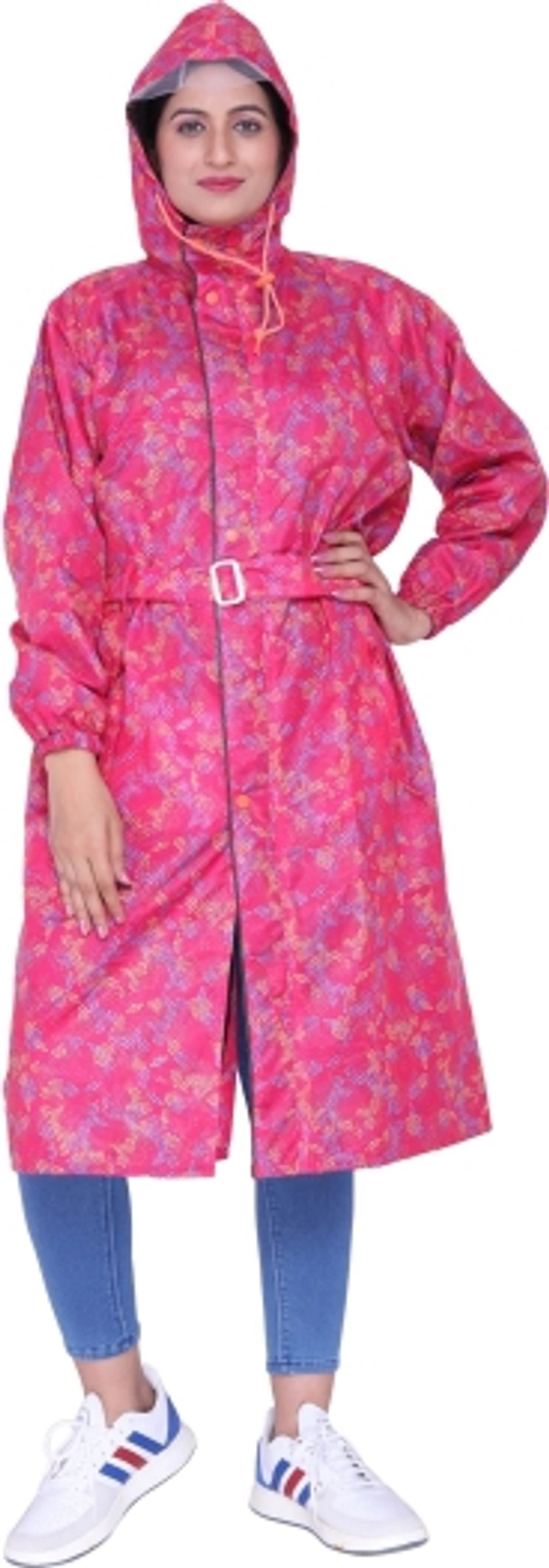 The CLOWNFISH Geometric Print Women Raincoat - Pink, Xl