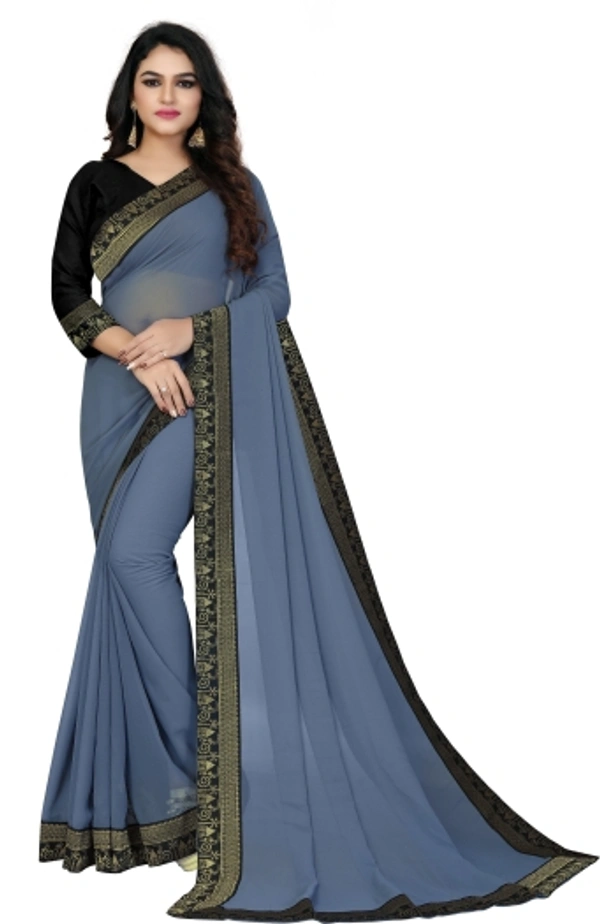 SHIVA sadika Woven, Embroidered Daily Wear Georgette, Chiffon Saree - Grey