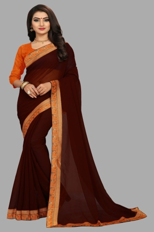 SHIVA sadika Woven, Embroidered Daily Wear Georgette, Chiffon Saree - Brown