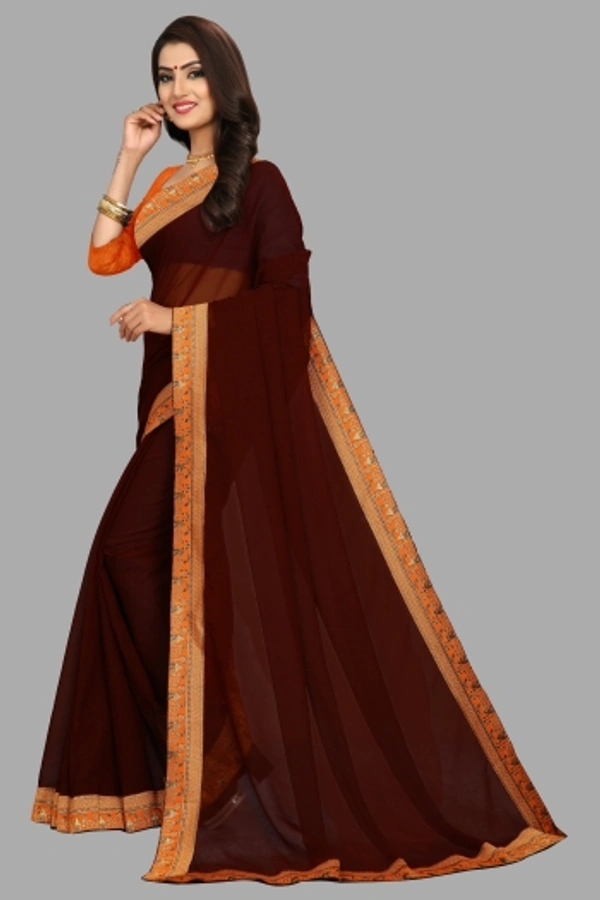 SHIVA sadika Woven, Embroidered Daily Wear Georgette, Chiffon Saree - Brown