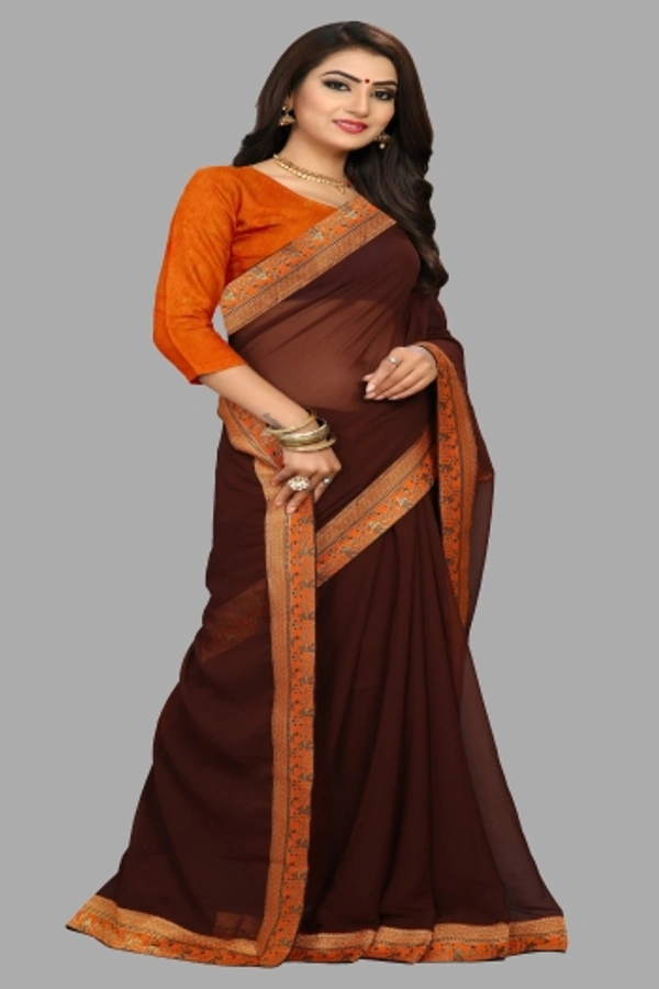 SHIVA sadika Woven, Embroidered Daily Wear Georgette, Chiffon Saree - Brown