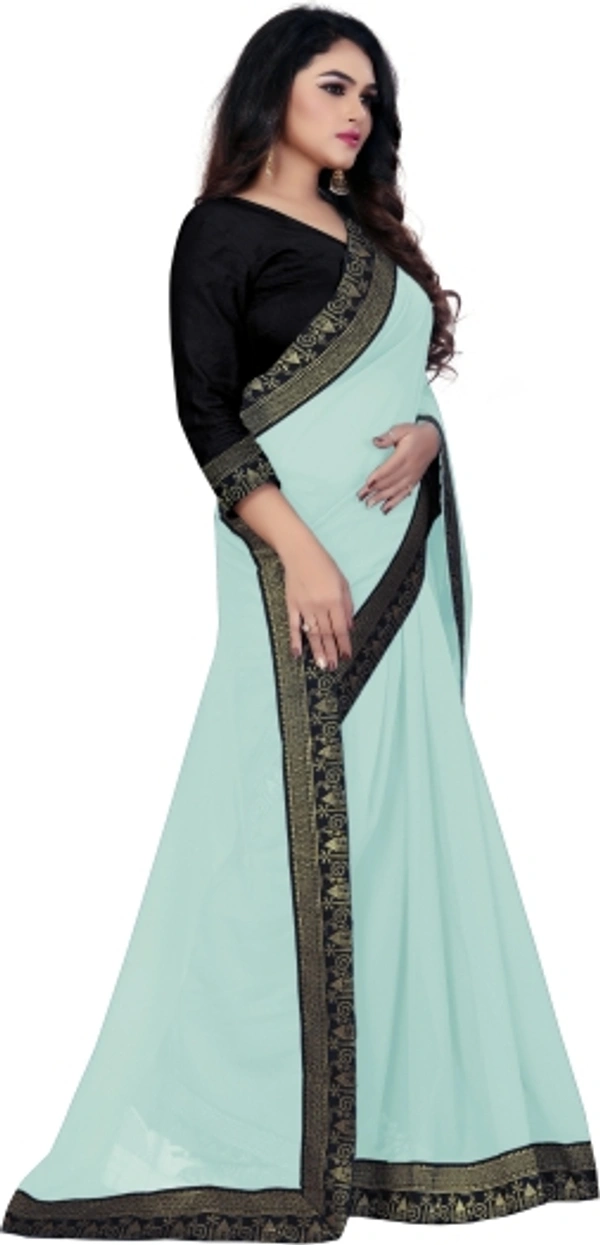 SHIVA sadika Woven, Embroidered Daily Wear Georgette, Chiffon Saree - Light Blue