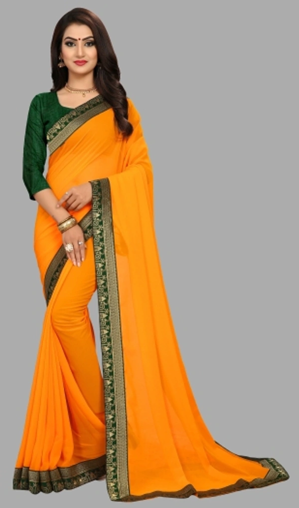 SHIVA sadika Woven, Embroidered Daily Wear Georgette, Chiffon Saree - Dark Green And Yellow