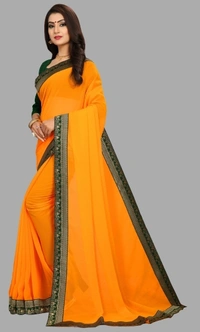 SHIVA sadika Woven, Embroidered Daily Wear Georgette, Chiffon Saree - Dark Green And Yellow